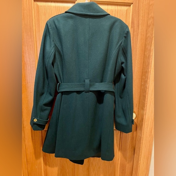 Dana Buchman Asymmetrical Belted Dark Green Trench Coat w/ Gold Zipper Buttons - Picture 8 of 16